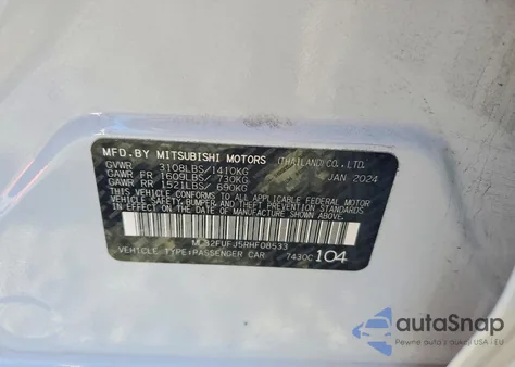 2024 Mitsubishi Mirage G4 Es z USA, uszkodzony, nr VIN ML32FUFJ5RHF08533